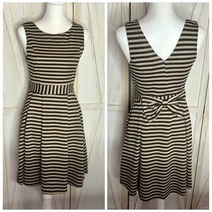 NWT Altar'd State Black and Tan Striped Midi Dress Bow Back size medium classic
